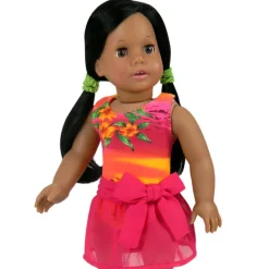 Kids Teamson Sophia’s Sunset Design Bathing Suit and Sarong Cover-Up Skirt for 18” Dolls, Orange/Hot Pink