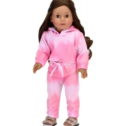 Kids Teamson Sophia's Tie Dye Crop Hoodie and Sweatpants for 18" Dolls, Pink