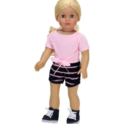 Kids Teamson Sophia's Tie Front Tee and Striped Shorts for 18" Dolls, Pink/Navy- FINAL SALE