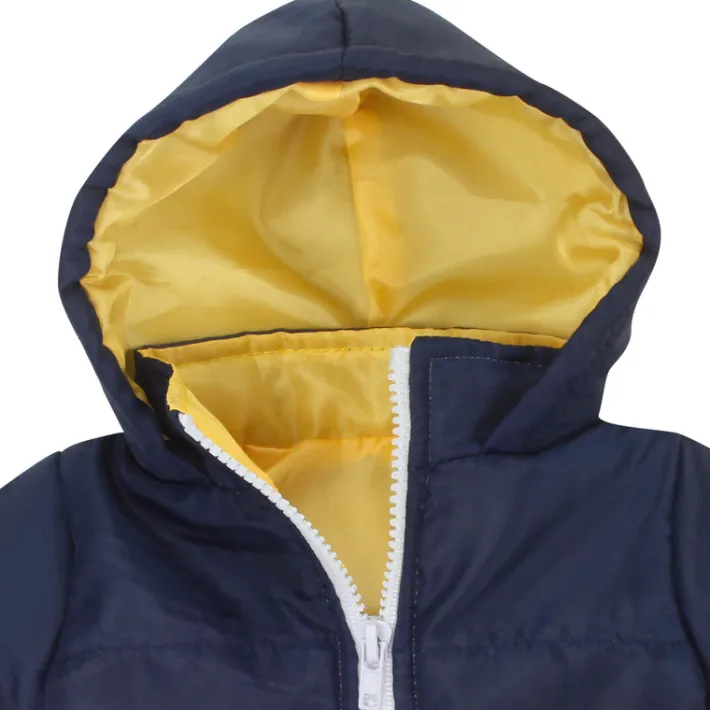 Kids Teamson Sophia's Two-Tone Quilted Jacket with Hood for 18" Dolls, Navy/Yellow