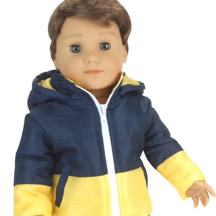 Kids Teamson Sophia's Two-Tone Quilted Jacket with Hood for 18" Dolls, Navy/Yellow