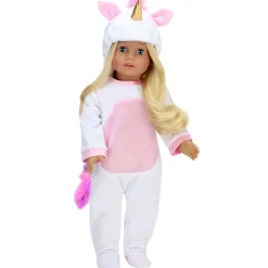 Kids Teamson Sophia's Unicorn Costume with Rainbow Mane & Tail for 18" Dolls, White- FINAL SALE
