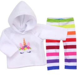 Kids Teamson Sophia's Unicorn Hoodie & Rainbow Striped Leggings for 15" Baby Dolls, Multi