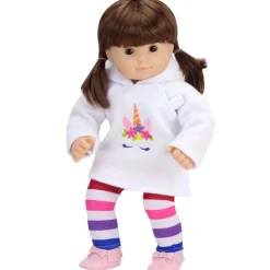 Kids Teamson Sophia's Unicorn Hoodie & Rainbow Striped Leggings for 15" Baby Dolls, Multi