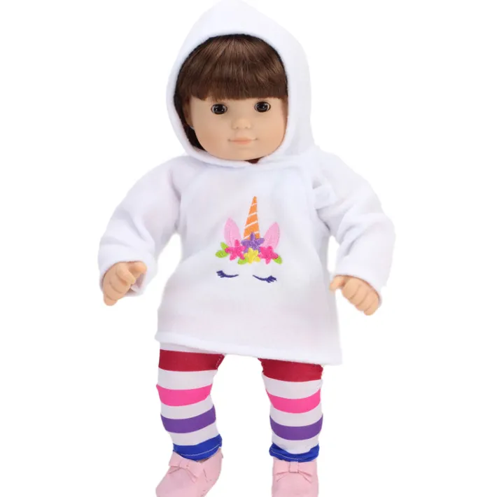 Kids Teamson Sophia's Unicorn Hoodie & Rainbow Striped Leggings for 15" Baby Dolls, Multi