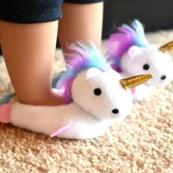 Kids Teamson Sophia's Unicorn Slippers with Rainbow Hair for 18