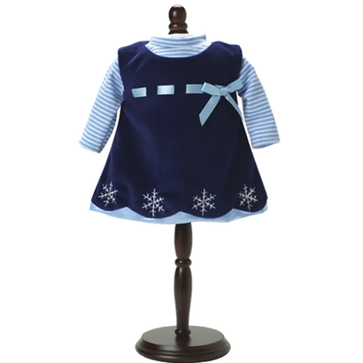 Kids Teamson Sophia's Velour Dress with Long Sleeve Striped Tee for 15" Baby Dolls, Navy/Blue- FINAL SALE