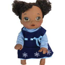 Kids Teamson Sophia's Velour Dress with Long Sleeve Striped Tee for 15" Baby Dolls, Navy/Blue- FINAL SALE