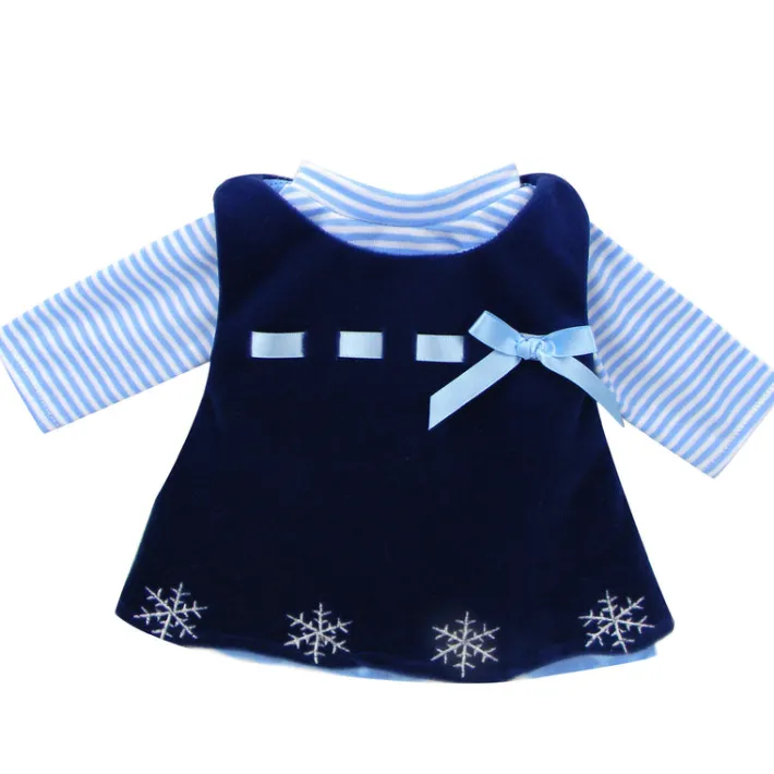 Kids Teamson Sophia's Velour Dress with Long Sleeve Striped Tee for 15" Baby Dolls, Navy/Blue- FINAL SALE