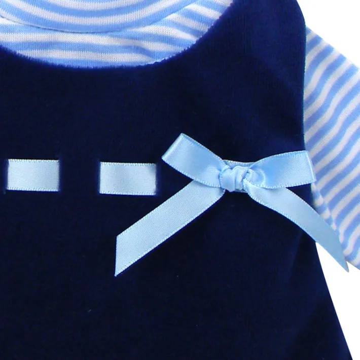 Kids Teamson Sophia's Velour Dress with Long Sleeve Striped Tee for 15" Baby Dolls, Navy/Blue- FINAL SALE