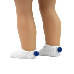 Kids Teamson Sophia's White Ankle Socks with Navy Pom-Poms for 18