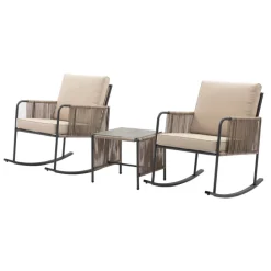 Teamson Steel Frame Rocking Chair Conversation Set with Rope Accent Outdoor Furniture
