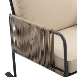 Teamson Steel Frame Rocking Chair Conversation Set with Rope Accent Outdoor Furniture