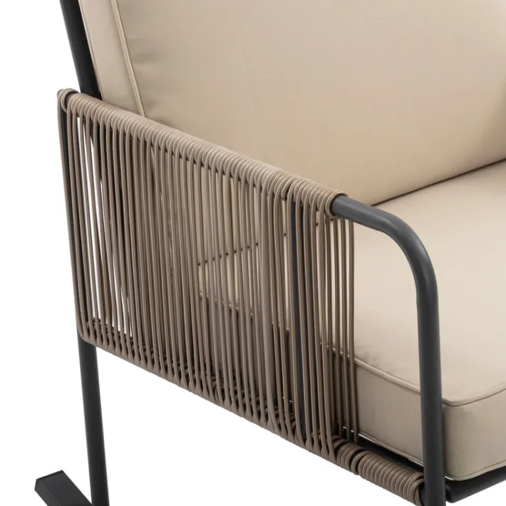 Teamson Steel Frame Rocking Chair Conversation Set with Rope Accent Outdoor Furniture
