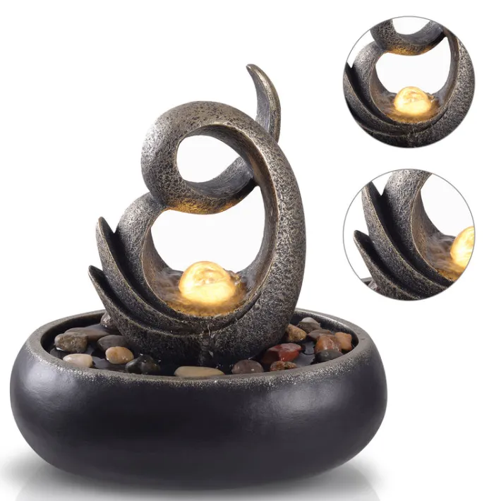 Teamson Home 8.86" Abstract Tabletop Water Fountain with LED Lights, Black- FINAL SALE