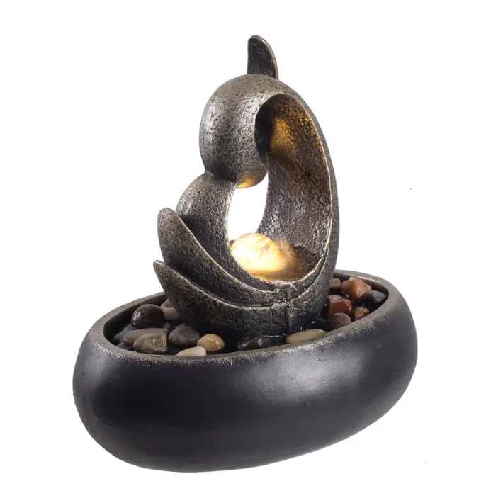 Teamson Home 8.86" Abstract Tabletop Water Fountain with LED Lights, Black- FINAL SALE