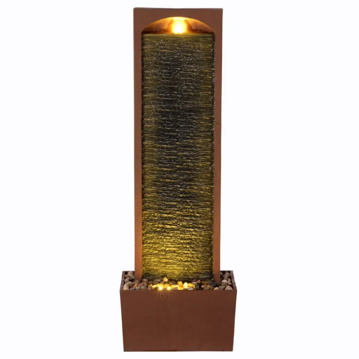 Teamson Home 38.5" Contemporary Outdoor LED Waterfall Fountain with Pebble Base
