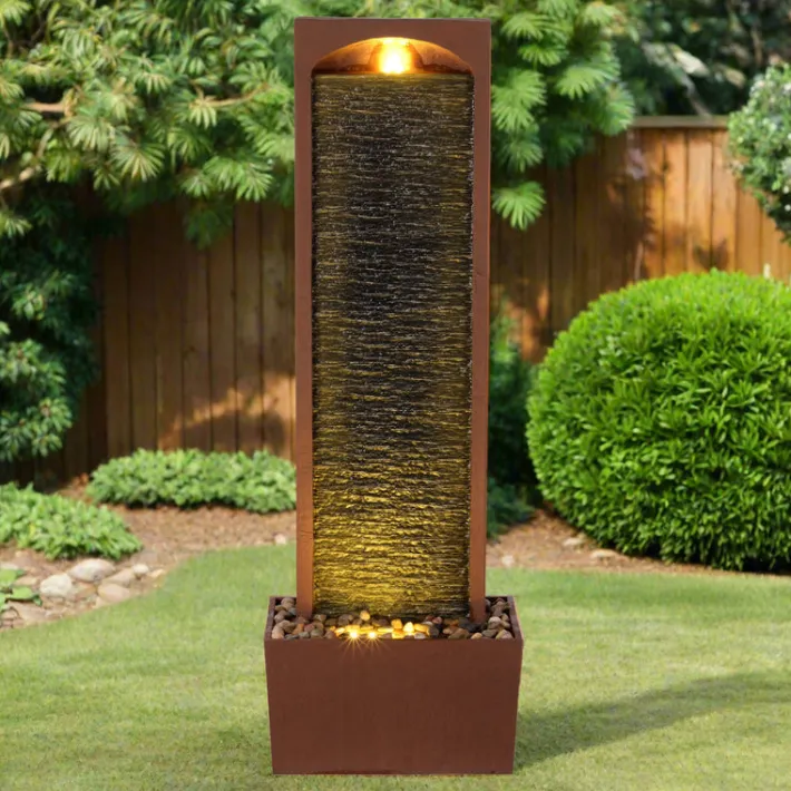 Teamson Home 38.5" Contemporary Outdoor LED Waterfall Fountain with Pebble Base