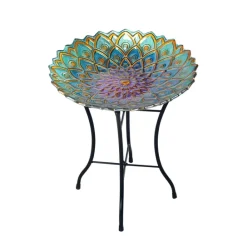 Teamson Home 17.99" Handpainted Flower Glass Birdbath, Multi