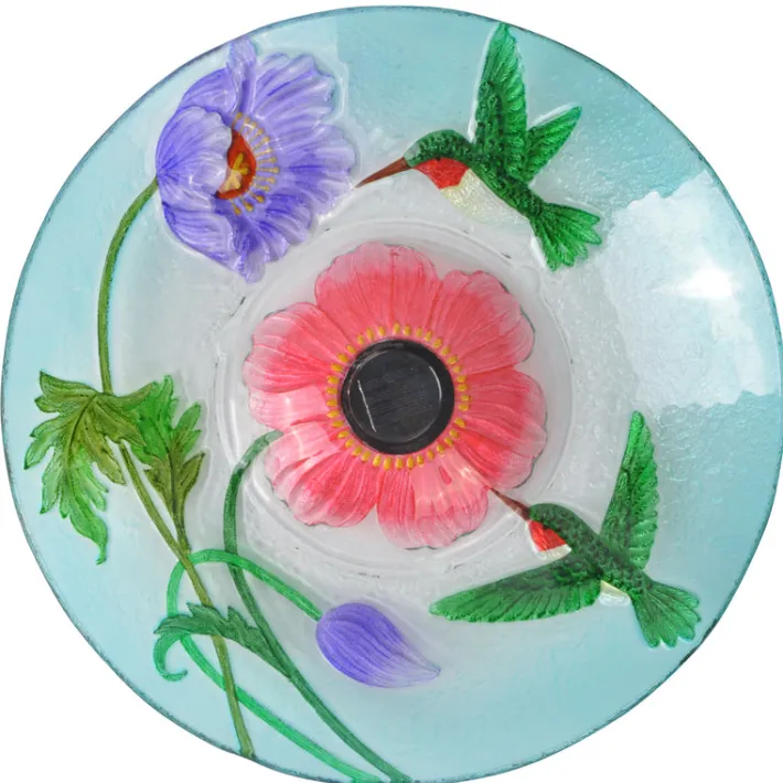Teamson Home 17.99" Handpainted Hummingbird Glass Birdbath with Solar LED, Multi -FINAL SALE
