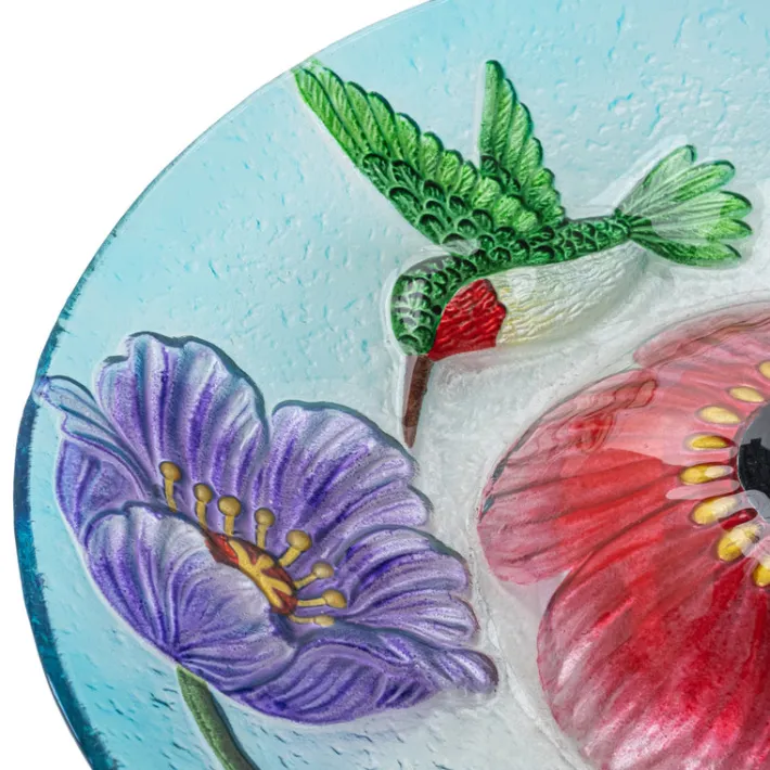 Teamson Home 17.99" Handpainted Hummingbird Glass Birdbath with Solar LED, Multi -FINAL SALE