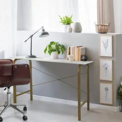 Teamson Home 40" Home Office Computer Desk with Metal Base, Faux Marble/Brass- FINAL SALE