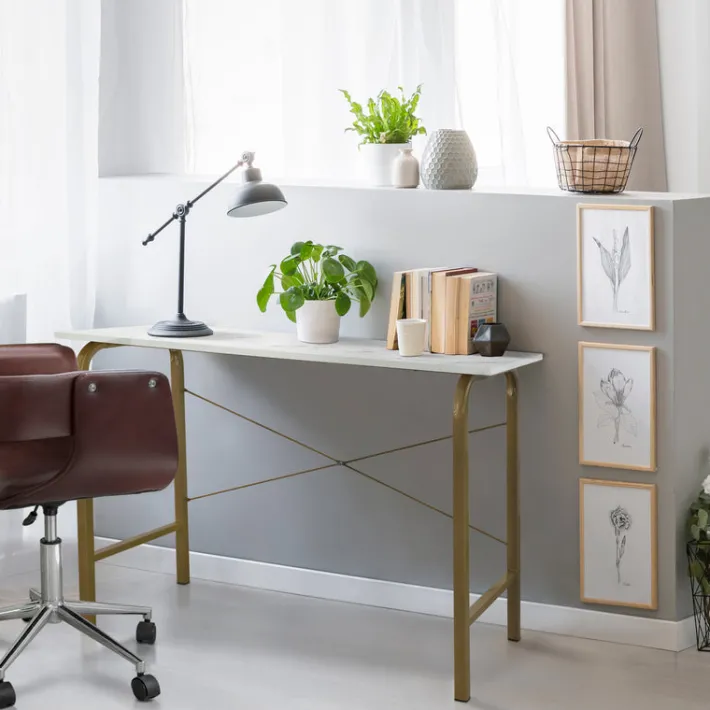 Teamson Home 40" Home Office Computer Desk with Metal Base, Faux Marble/Brass- FINAL SALE