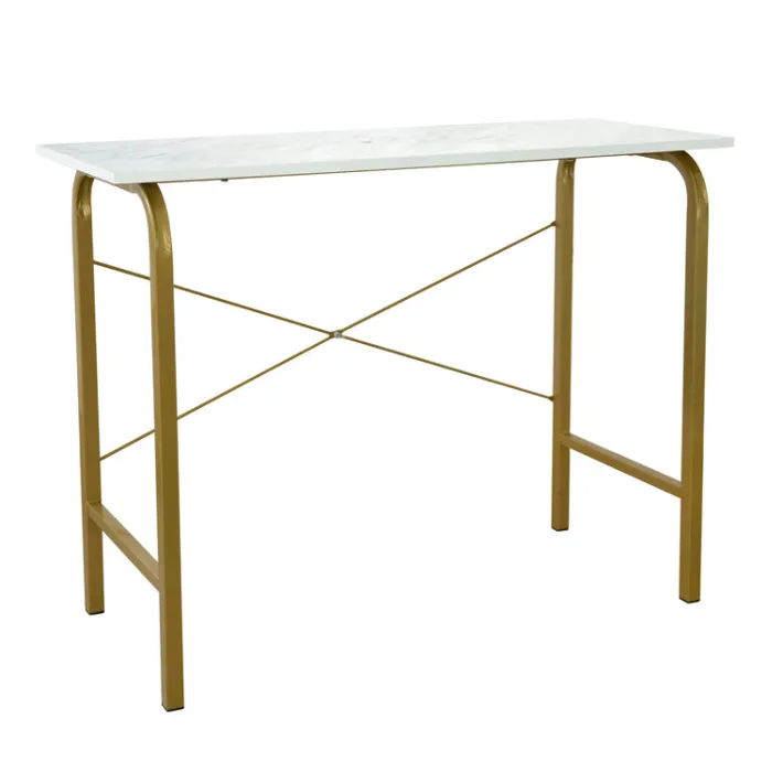 Teamson Home 40" Home Office Computer Desk with Metal Base, Faux Marble/Brass- FINAL SALE