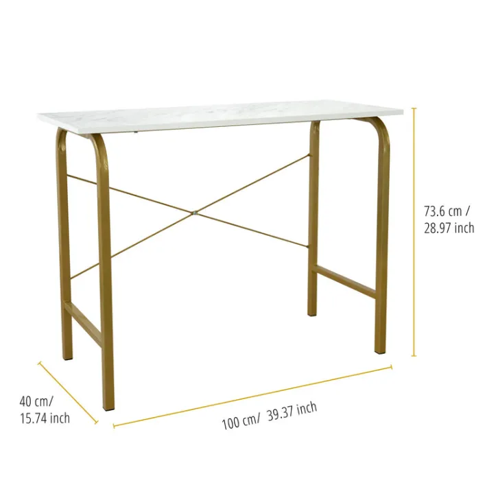 Teamson Home 40" Home Office Computer Desk with Metal Base, Faux Marble/Brass- FINAL SALE