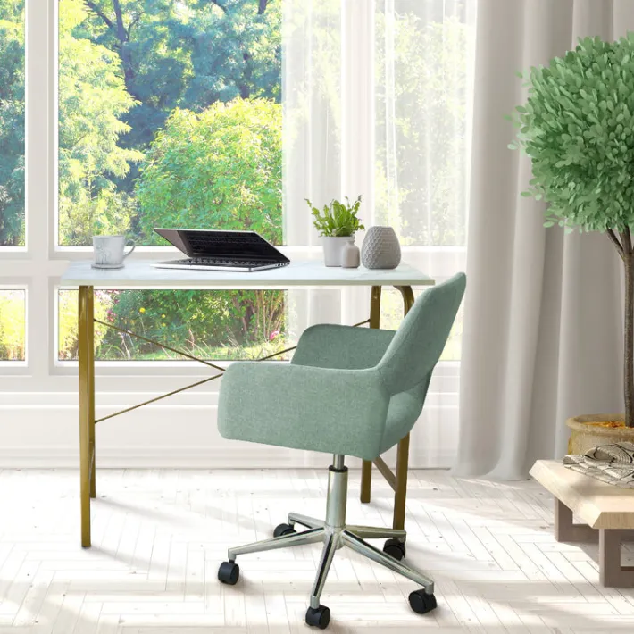 Teamson Home 40" Home Office Computer Desk with Metal Base, Faux Marble/Brass- FINAL SALE