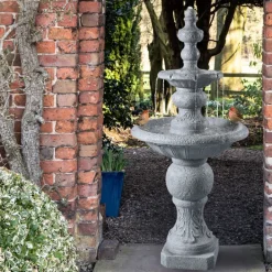Teamson Home 52.56" Icy Stone Two-Tier Outdoor Water Fountain, Stone Gray