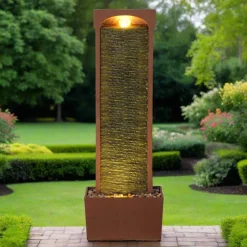 Teamson Home 38.5" Indoor/Outdoor Modern Curved Waterfall Fountain, Red Rock
