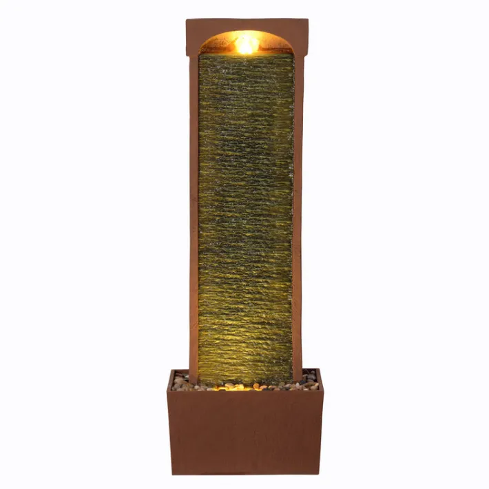 Teamson Home 38.5" Indoor/Outdoor Modern Curved Waterfall Fountain, Red Rock