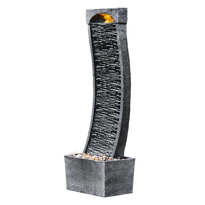 Teamson Home 38.5" Indoor/Outdoor Modern Curved Waterfall Fountain, Black