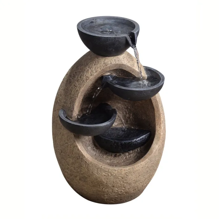 Teamson Home 17.52" Outdoor Abstract Tiered Water Fountain, Natural & Black -FINAL SALE