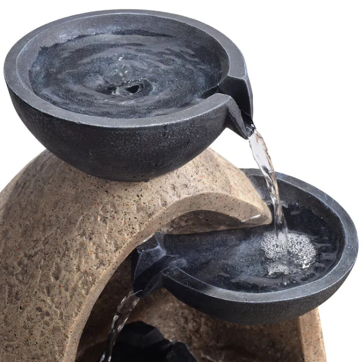 Teamson Home 17.52" Outdoor Abstract Tiered Water Fountain, Natural & Black -FINAL SALE