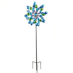 Teamson Home - Outdoor Blue Floral Kinetic Dual Spinner Windmill -FINAL SALE