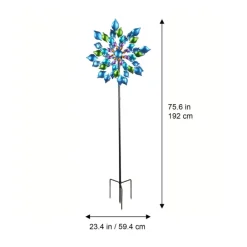 Teamson Home - Outdoor Blue Floral Kinetic Dual Spinner Windmill -FINAL SALE
