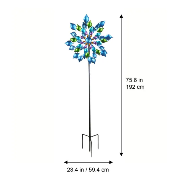 Teamson Home - Outdoor Blue Floral Kinetic Dual Spinner Windmill -FINAL SALE