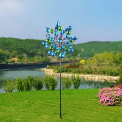 Teamson Home - Outdoor Blue Floral Kinetic Dual Spinner Windmill -FINAL SALE