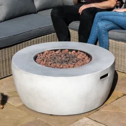 Teamson Home 36.02" Outdoor Faux Concrete Round Propane Gas Fire Pit with Accessories, Gray