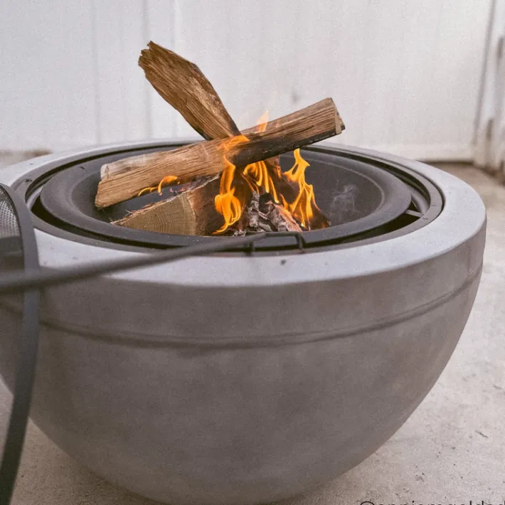Teamson Home 30" Outdoor Faux Concrete Round Wood Burning Fire Pit with Accessories, Gray- FINAL SALE