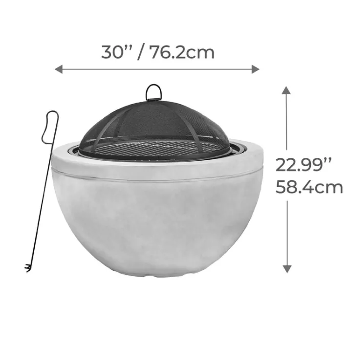 Teamson Home 30" Outdoor Faux Concrete Round Wood Burning Fire Pit with Accessories, Gray- FINAL SALE
