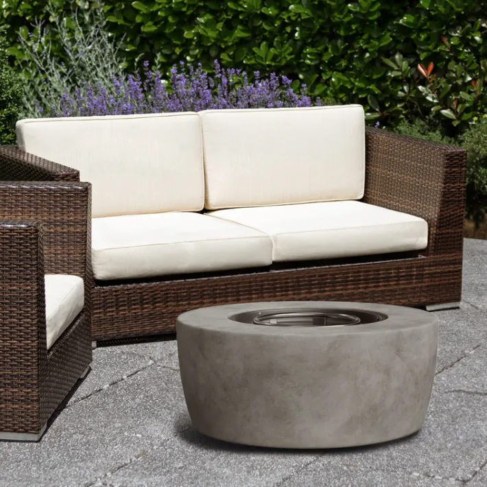 Teamson Home 36.02" Outdoor Faux Concrete Round Propane Gas Fire Pit with Accessories, Gray