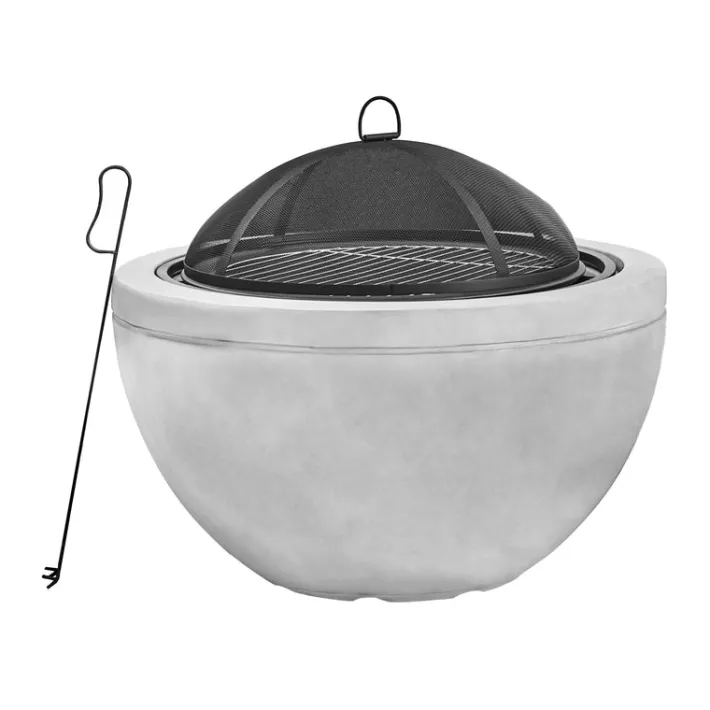 Teamson Home 30" Outdoor Faux Concrete Round Wood Burning Fire Pit with Accessories, Gray- FINAL SALE