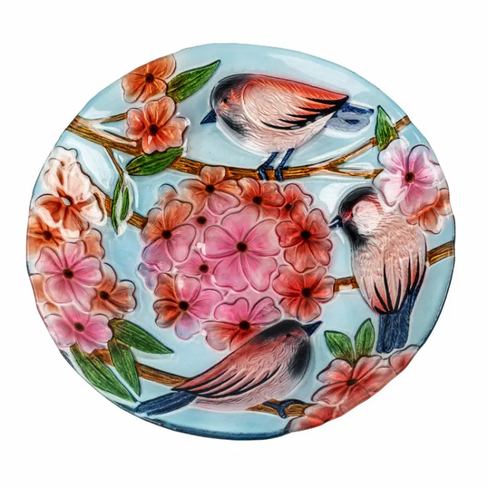 Teamson Home 17.8" Outdoor Handpainted Birds & Flowers Glass Birdbath, Multi -FINAL SALE