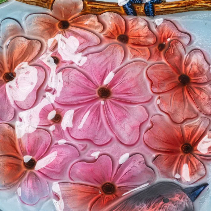 Teamson Home 17.8" Outdoor Handpainted Birds & Flowers Glass Birdbath, Multi -FINAL SALE