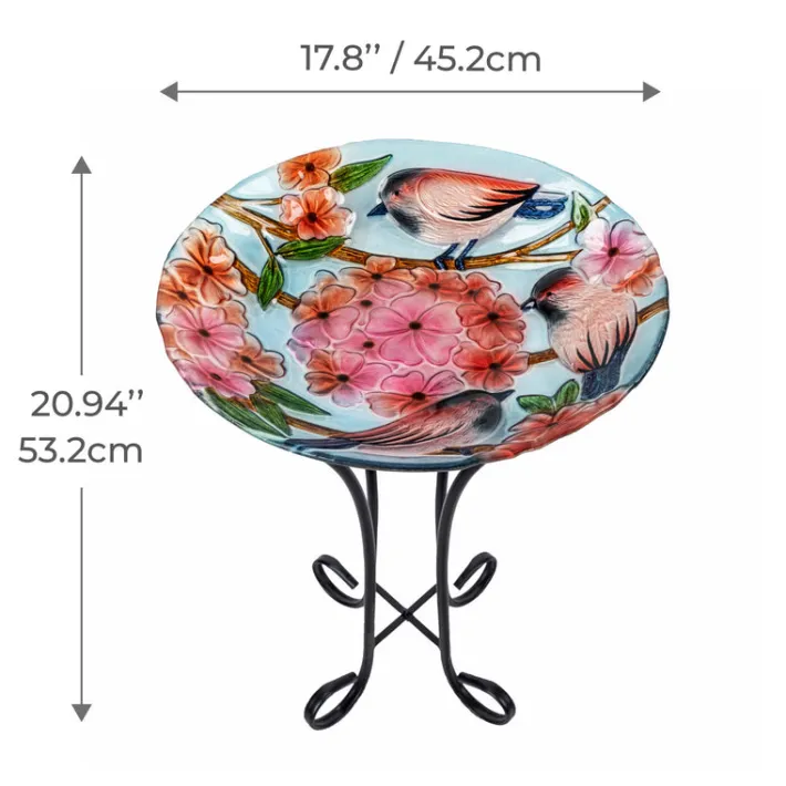 Teamson Home 17.8" Outdoor Handpainted Birds & Flowers Glass Birdbath, Multi -FINAL SALE