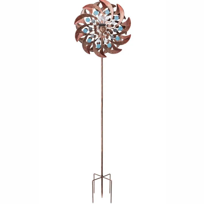 Teamson Home 70.87" Outdoor Kinetic Windmill Sculpture with LED Light, Copper