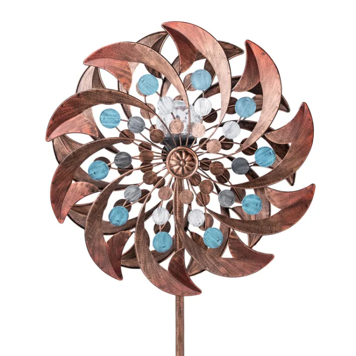 Teamson Home 70.87" Outdoor Kinetic Windmill Sculpture with LED Light, Copper